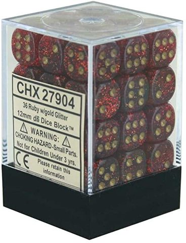 Chessex D6 Dice Glitter Ruby and Gold CHX27904 | Pandora's Boox