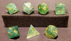Gemstone Dice 7pc Green Fire -  Fluorite | Pandora's Boox