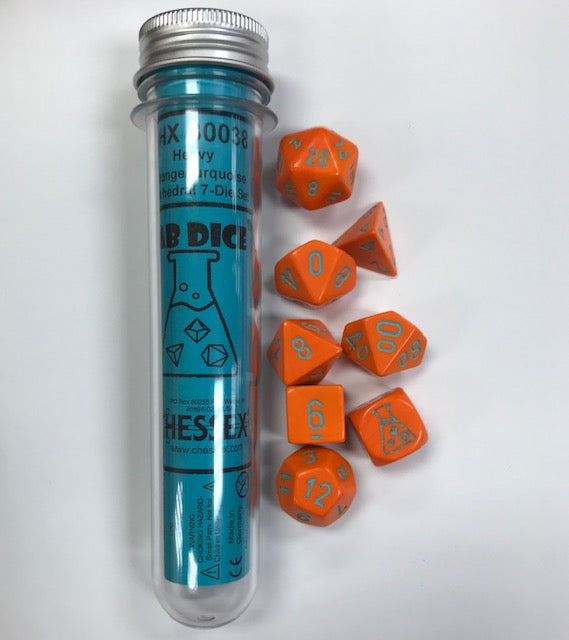 Chessex Lab Dice (8pc) Heavy Orange with Turquoise CHX30038 | Pandora's Boox