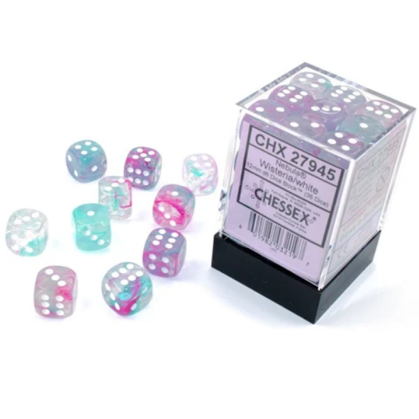 Chessex D6 Dice Nebula: 36D6 Wisteria/white CHX27945