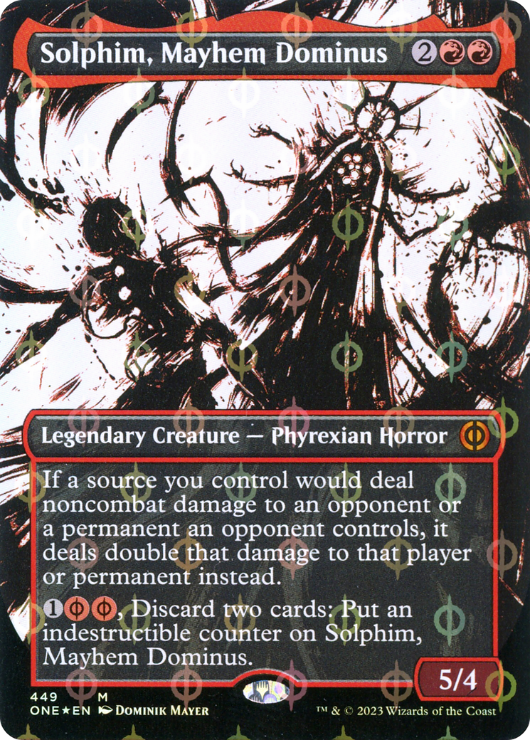 Solphim, Mayhem Dominus (Borderless Ichor Step-and-Compleat Foil) [Phyrexia: All Will Be One] | Pandora's Boox
