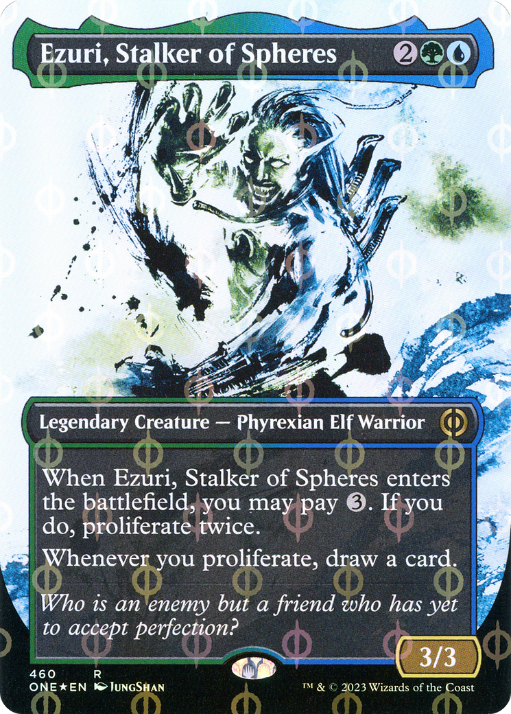 Ezuri, Stalker of Spheres (Borderless Ichor Step-and-Compleat Foil) [Phyrexia: All Will Be One] | Pandora's Boox