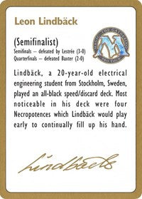 1996 Leon Lindback Biography Card [World Championship Decks] | Pandora's Boox
