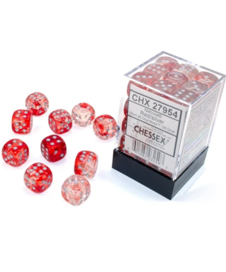 Chessex D6 Dice Nebula: 36D6 Red/silver CHX27954 | Pandora's Boox