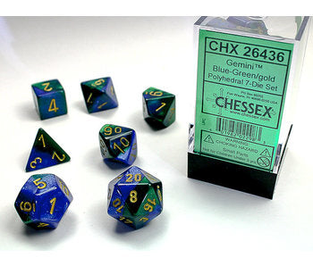 Chessex Dice (7pc) Gemini Blue-Green/gold CHX26436