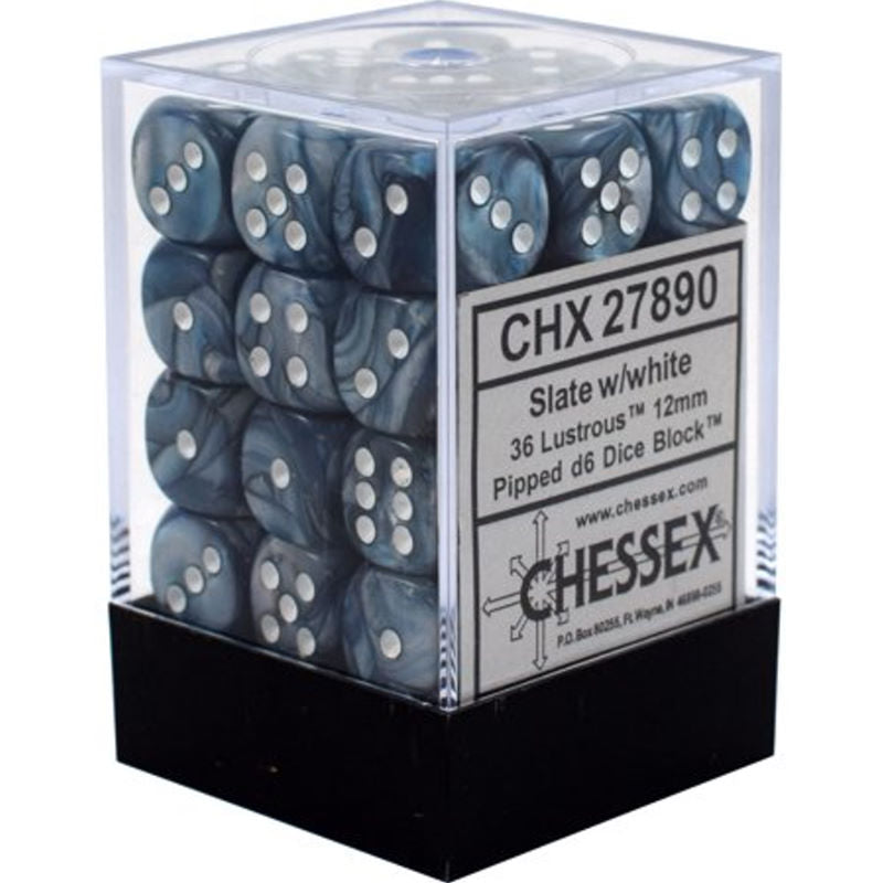 Chessex D6 Dice Lustrous Slate with White CHX27890 | Pandora's Boox