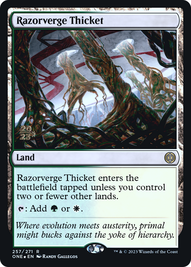 Razorverge Thicket [Phyrexia: All Will Be One Prerelease Promos] | Pandora's Boox