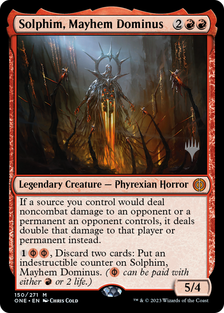 Solphim, Mayhem Dominus (Promo Pack) [Phyrexia: All Will Be One Promos] | Pandora's Boox