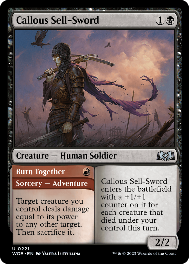 Callous Sell-Sword // Burn Together [Wilds of Eldraine] | Pandora's Boox