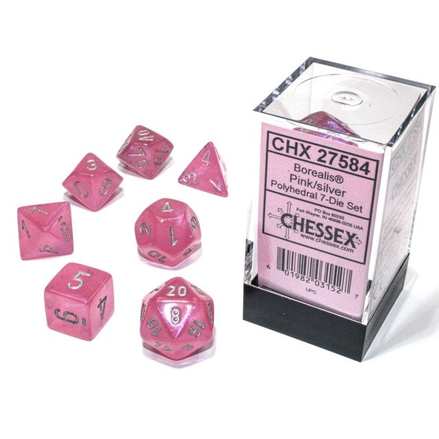 Chessex Dice (7pc) Borealis Pink with Silver CHX27584