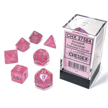 Chessex Dice (7pc) Borealis Pink with Silver CHX27584