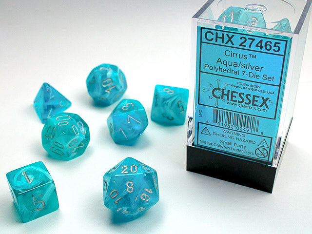Chessex 7pc Dice Gemini Cirrus Aqua/Silver CHX27465 | Pandora's Boox