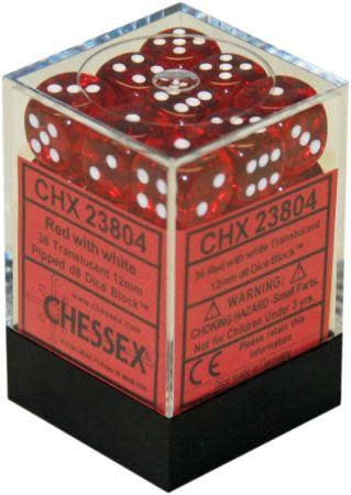 Chessex 36D6 Dice Translucent Red/White CHX23804 | Pandora's Boox