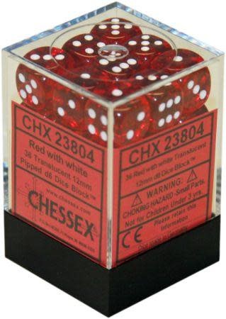 Chessex 36D6 Dice Translucent Red/White CHX23804