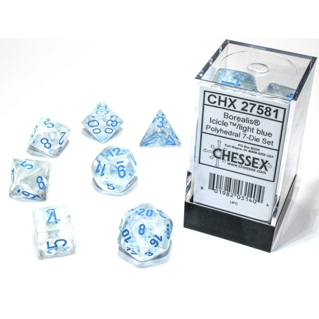 Chessex Dice (7pc) Borealis Icicle with Light blue CHX27581 | Pandora's Boox