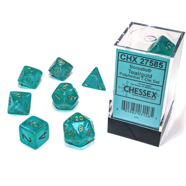 Chessex Dice (7pc) Borealis Teal with Gold Luminary CHX27585 | Pandora's Boox