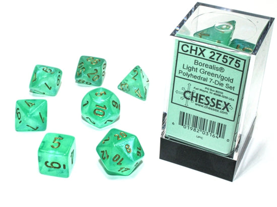 Chessex Dice (7pc) Borealis Light Green/ Gold Chx27575 | Pandora's Boox