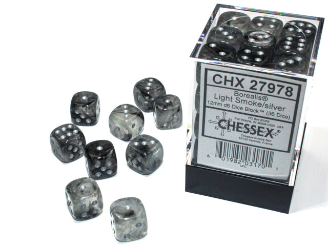 Chessex D6 Dice Borealis Light Smoke with Silver CHX27978 | Pandora's Boox