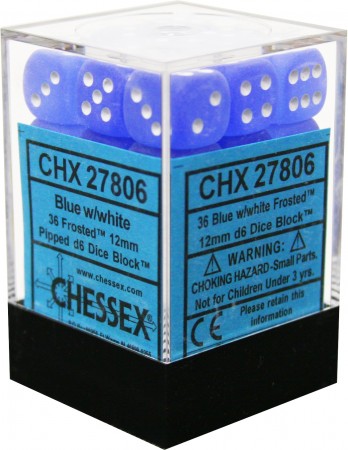 Chessex D6 Dice Frosted Blue with White CHX27806
