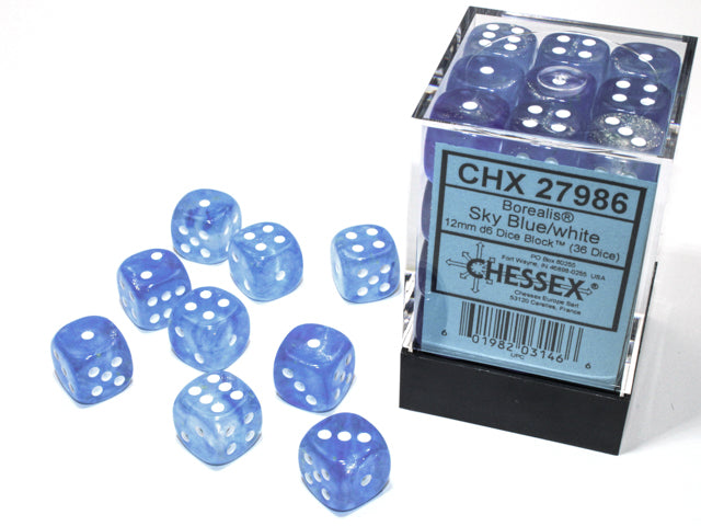 Chessex D6 Dice Borealis Sky Blue with White CHX27986