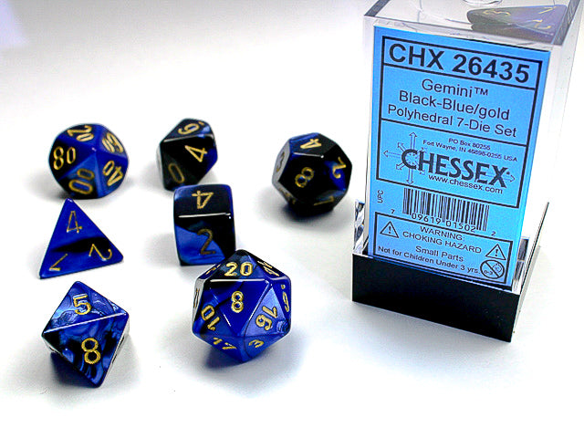 Chessex Dice (7pc) Gemini Black-Blue with Gold CHX26435 | Pandora's Boox