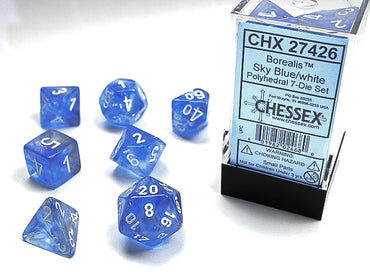 Chessex Dice (7pc) Borealis Sky Blue with White CHX27426