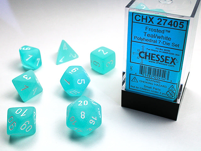 Chessex Dice (7pc) Frosted Teal with White CHX27405 | Pandora's Boox