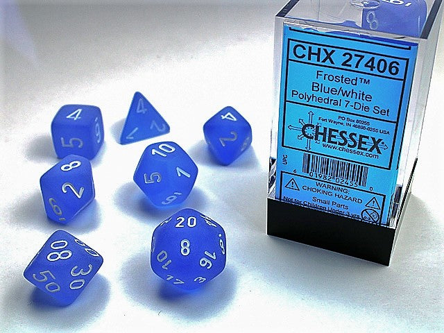Chessex Dice (7pc) Frosted Blue with White CHX27406 | Pandora's Boox