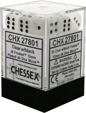 Chessex D6 Dice Frosted Clear with Black CHX27801 | Pandora's Boox