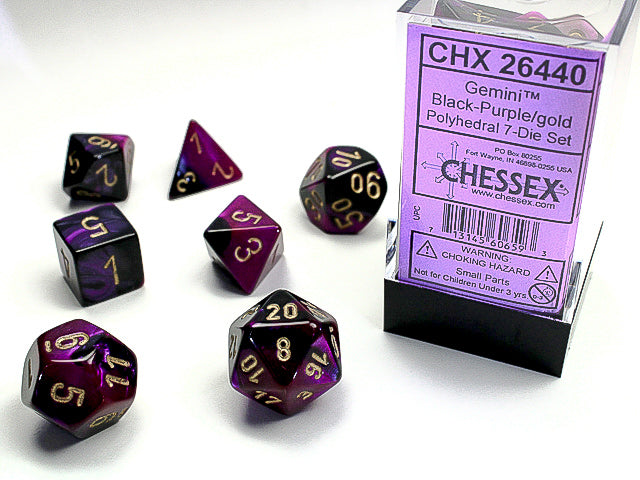 Chessex Dice (7pc) Black-Purple with Gold CHX26440 | Pandora's Boox