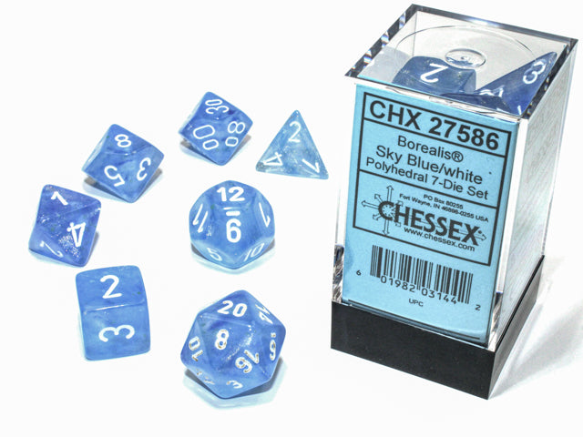 Chessex Dice (7pc) Borealis Sky Blue with White Luminary CHX27586