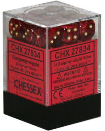 Chessex D6 Dice Vortex Burgundy with Gold CHX27834 | Pandora's Boox