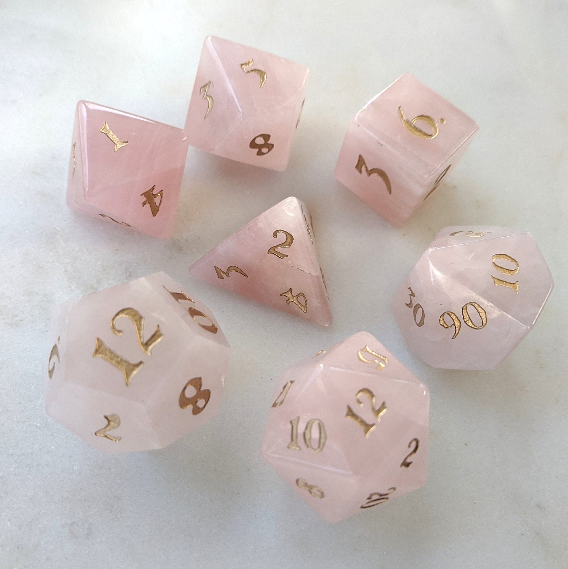 Gemstone Dice 7pc Pink Moon - Rose Quartz | Pandora's Boox